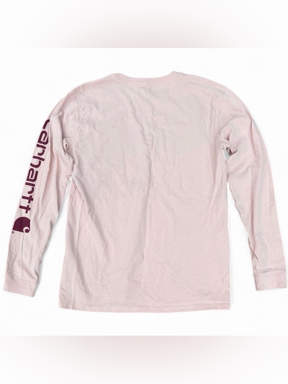 Carhartt Women's Sz. S Loose Fit Heavyweight Long Sleeve Logo T-Shirt- Ash Rose - Picture 2 of 5